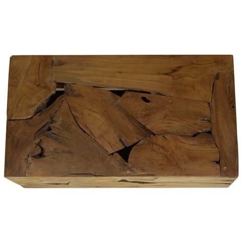 Yisssmeng Couchtisch 90x50x30 cm aus massivem Teakholz braun, handgefertigtes Unikat mit rustikalem Charme, Kleiner Wohnzimmertisch für Living Room, Balkon & Büro – Bild 6