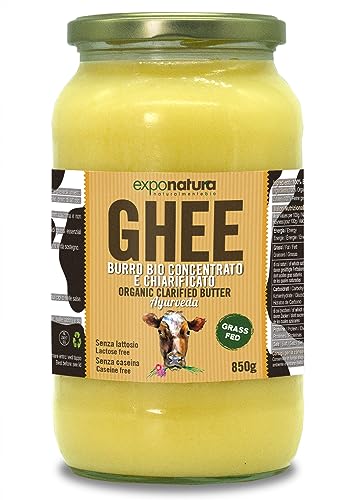 Exponatura Ghee biologico - burro chiarificato secondo l’antica ricetta Ayurvedica - solo da latte di mucche al pascolo - senza lattosio estremamente digeribile - Ghi (850 g)