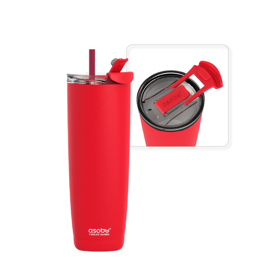 Aqualina Stainless Steel Insulated Water Bottle with Interchangeable Hot and Cold Lid and Built in Straw (Red)