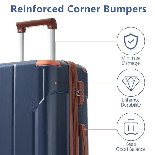 3-Piece Expandable Hard Shell Luggage Set - Lightweight ABS Suitcases with Approved Lock (20/24/28inch, Inky Blue)2