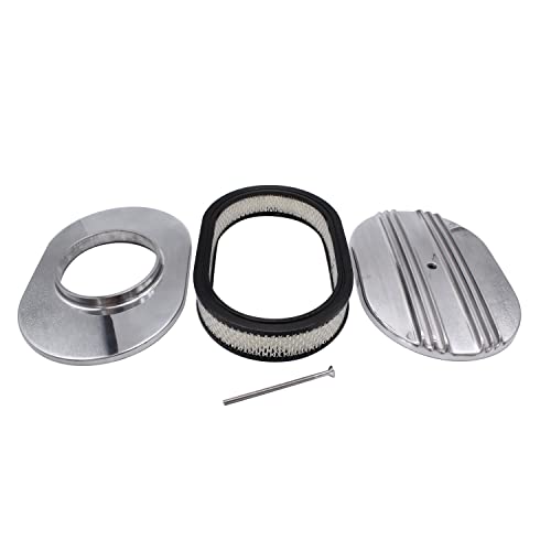1 Set SHLPDFM Air Cleaner 12'' Oval Half Finned Polished Aluminum Silver Air Cleaner Fits for Chevy, Ford, & Mopar Hot Rod