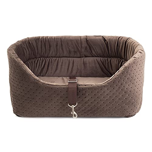 BOUTIQUE ZOO Hunde Autositz Universal Waschbar Abriebfest, Autositz Hund für Vordersitz, Beifahrersitz, Rückbank, Hundebett Hundetasche, M: 51 cm x 40 cm, Braun - Wildlederimitat