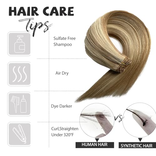 Image of Belaved Clip in Hair Extensions Real Human Hair Beige Blonde to Bleach Blonde 14inch Clip ins 70g 5pcs Clip in Extensions Silky Straight Highlighted Balayage