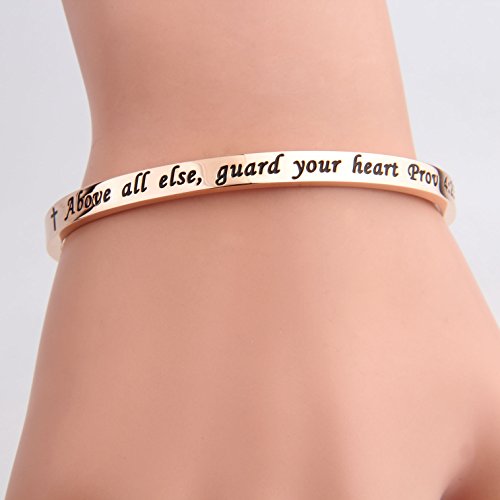 Image of FEELMEM Bible Verse Bracelet Above All Else Guard Your Heart Prov 4:23 Cuff Bangle Bracelet Religious Jewelry Christian Gift