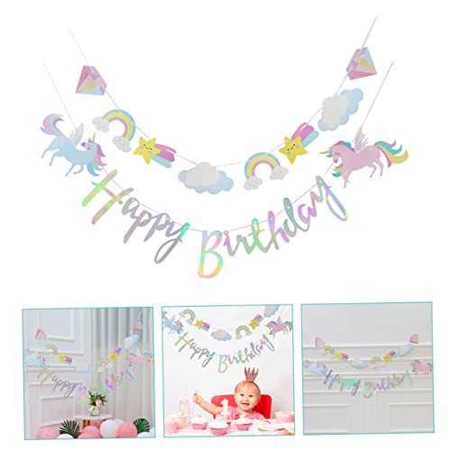 Tirant le drapeau signe de décor bannière licorne 6 ensembles colorés - 2
