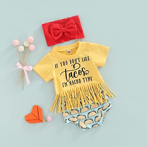 FIOMVA Newborn Baby Girl Clothes Letter Print Tassel T-shirt Top Shorts Headband 3Pcs Summer Outfit Set for Infant 0-24M3