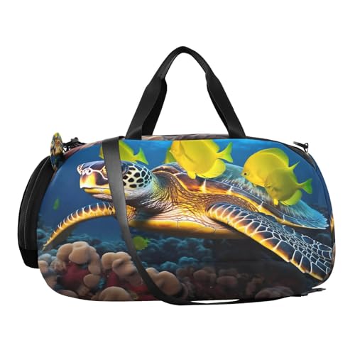 YETTASBIN Sport Travel Duffel Bag for Girls Boys, Sea Turtle Large Waterproof Weekender Overnight Bag, Detachable Shoulder Strap Gym Bag with Shoe Compartment & Wet Pocket2
