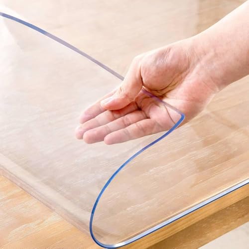 Image of Clear PVC Table Protector 2mm Thick, 120cm Wide Plastic Tablecloth Cover – Waterproof, Wipeable, Heat Resistant Up to 80°C, Cut to Size, Transparent Desk & Dining Table Cover (60 x 120cm)