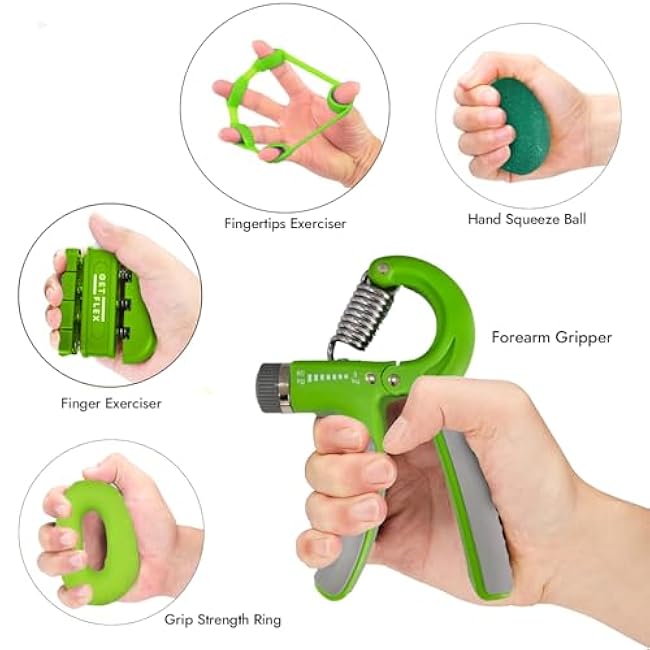 Grip Strength Trainer (6 Pack) - Forearm Strengthener - Hand Gripper Strengthener - Stress Relief Ball and Adjustable Spring Resistance Ranging From 11 To 132 Lbs(5 To 60kg)