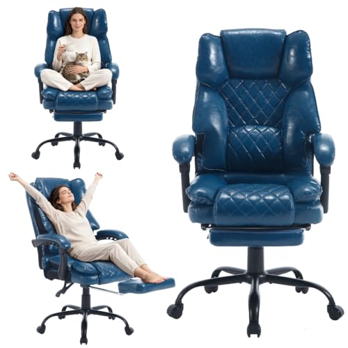 Image of Reclining Ergonomic Office Chair with Footrest, Blue