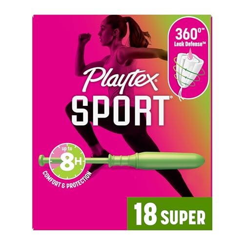 Playtex Sport Tampons Super Absorbency, Fragrance-Free - 18ct | Super Tampons for Women, Feminine Care, Playtex Tampon with 360 Leak Defense