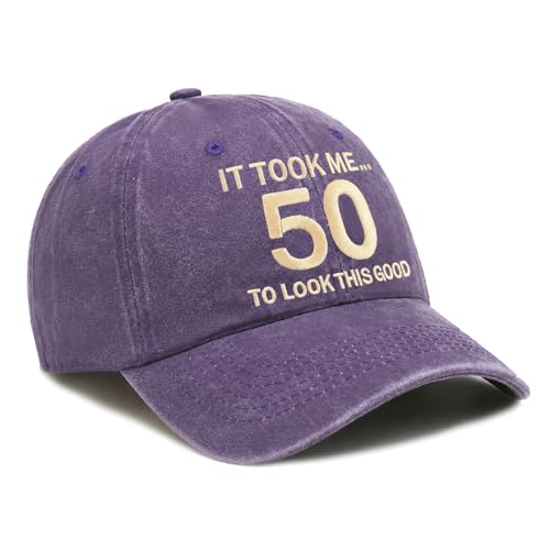 50th Birthday Hat for Men Women, 50 Year Old Birthday Gifts, Adjustable Washed Cotton Embroidered Baseball Cap - Purple — view 2