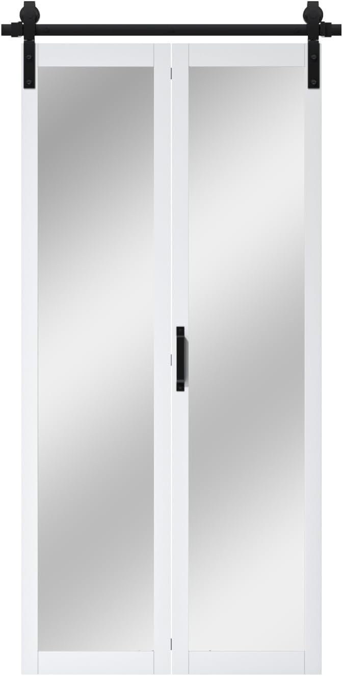 84" H Full Lite Mirror Bifold Barn Door with Hardware Kit for Pantry/Closet，25"x84"