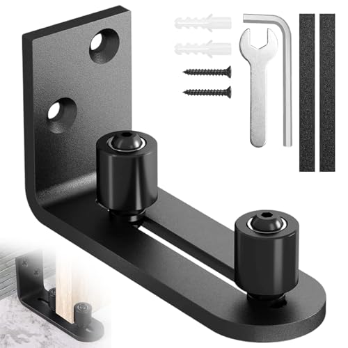 Guía Puerta Corredera Ajustable con Tornillos, Guía de Suelo Puerta Corrediza de Granero, ​​Guías de Piso Negro Rodillo de Doble Cara General para Puertas de Correderas, Granero, Armario Madera