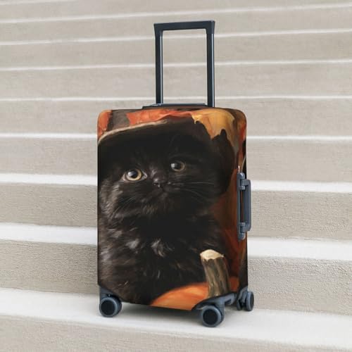Black Kitten Witch Hat Pumpkin Elastic Travel Luggage Covers Dustproof Scratch-Resistant Suitcase Protector Fit 22-24 Inch 6