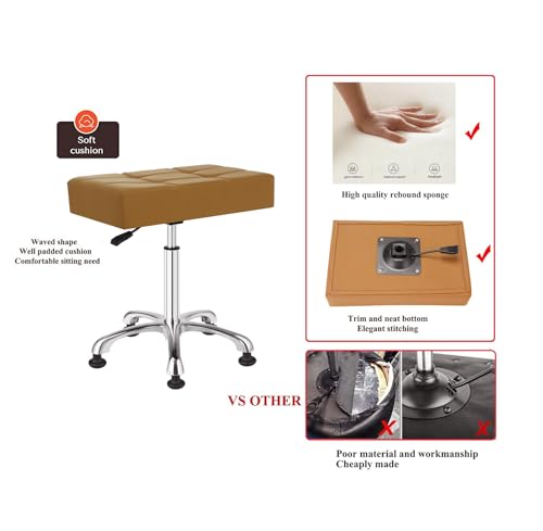 Image of Kaleurrier Heavy Duty Stools with Bell Glides Backless Height Adjustable Stool - Swivel Stool Chair for Counter Bar Office Lab Home Kitchen Lab Clinic Dentist Classroom (Stationary Casters, Camel)