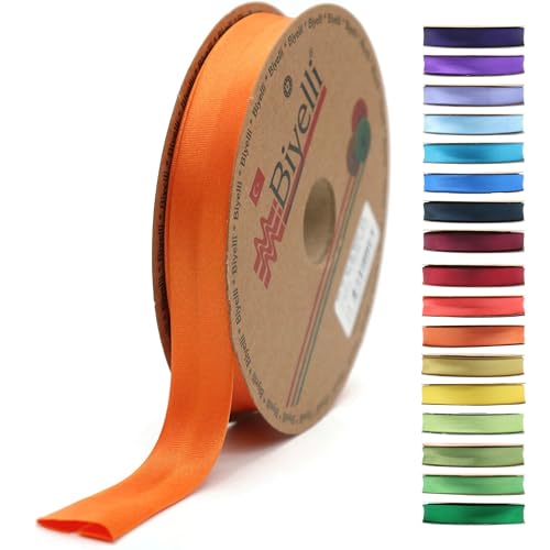 Image of Fold Satin Bias Tape - 99+ Colors - 3 /4 Inches Wide - 27 Yards - Fold Satin Binding Bias Ribbon Fabric Piping Bias Binding Tape for Sewing Clothing DIY (14. Orange) BYS14