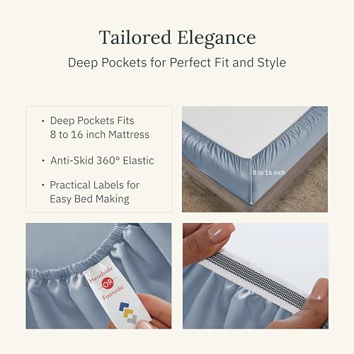 California Design Den Certified Luxury 100% Pure Egyptian Cotton Sheets Set - Soft and Durable Sateen, Deep Pocket Cal King Sheet Set - Blue Hydrangea