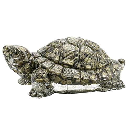 Figura Natural de Tortuga en Pirita para Decoración del Hogar