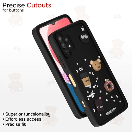 Image of Amazon Basic Back Cover for Samsung Galaxy A13 4G / A13 5G | Cute Fun Cartoon 3D Bear Silicone Full Body Protection Bumper Cover (Black)
