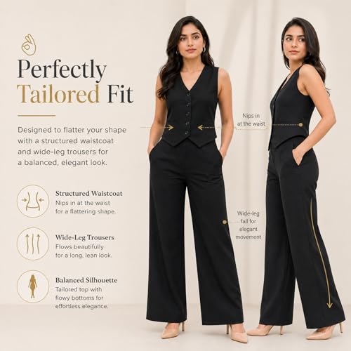 Image of Women Cotton Blend Western Co-Ord Set | Stylish Top & Pant Set for Women | Dress For Womens | Casual High Waist Solid Pant Outfit