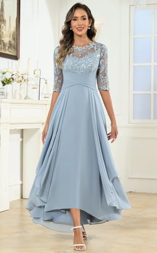Tea Length Mother of Bride Dresses for Women Chiffon with Sleeve Sequin Applique Elegant Formal Dress2