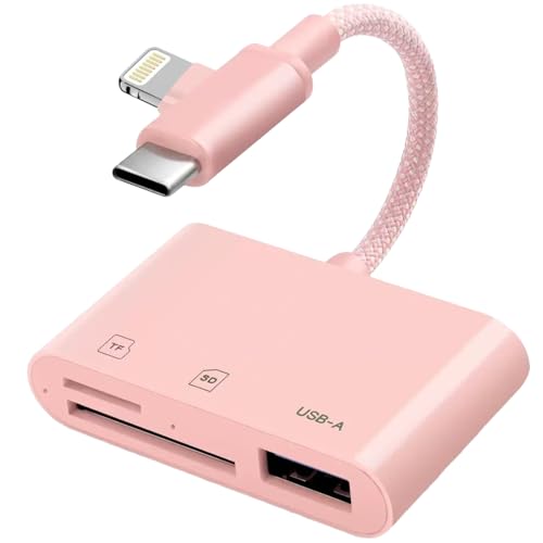 Adaptateur carte SD Lightning et type C en nylon tressé robuste rose