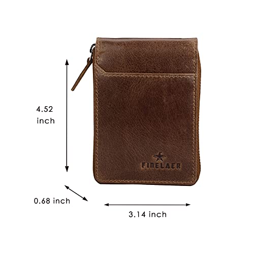 FINELAER Leather 9 Slot Vertical Credit Debit Card Holder Money Wallet Zipper Coin Purse for Men Women (Brown Stag)2