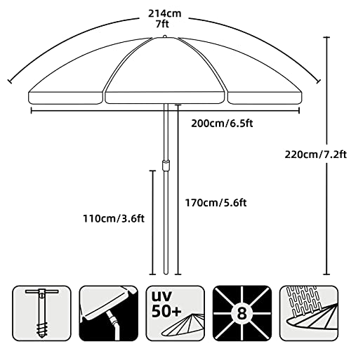 Ammsun TS71009-R 7Ft Heavy Duty High Wind Beach Umbrella Parasols thumb #5