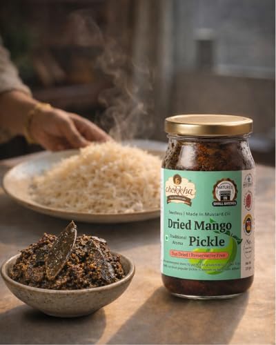 Image of Chokkha Traditional Homemade Dried Mango Pickle (Aam) | Sukha Aam ka Achar | Authentic Indian Taste | Traditional Family Recipe | No Vinegar, Additives or Preservatives | Sundried and Freshly Grounded Spices | Handcut and Pure Homemade | Seedless (No Guthli) | 200 Gm