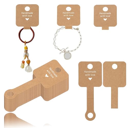 100 tarjetas autoadhesivas para llavero de 4 x 10 cm, tarjetas de exhibición de pulseras, tarjetas de exhibición de collares y joyas, tarjeta de embalaje hecha a mano, color caqui