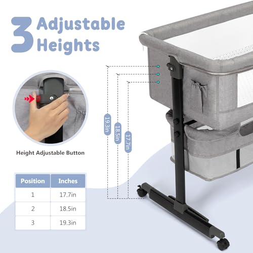 image for Semphis Baby Bassinet, 3 in 1 Bassinets Bedside Sleeper, Adjustable He