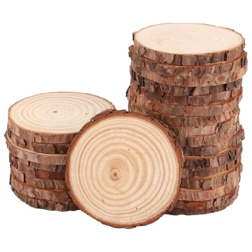 GBACHOOSE 25 Stück Holzscheiben 11-12 cm Baumscheiben ohne Loch, Runde Holzscheibe, Baumscheibe Klein, Holzscheiben zum Basteln 10mm Dicke für DIY, Handwerk, Hochzeit Weihnachten Dekoration
