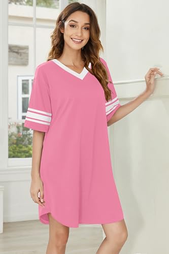 Image of Ekouaer Nightgowns for Women 2 Pack Sleepshirts Short Sleeve Nightshirt V Neck Sleepwear Casual Pajama Dress