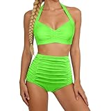 Imbottitura rimovibile, vita alta, scollatura, costume da bagno tankini stampato in due pezzi con cinghie regolabili, Verde chiaro, XL