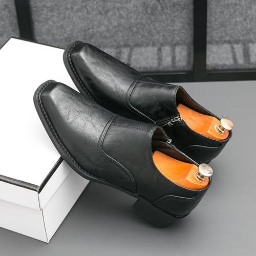 Men's Leather Chunky Heel Dress Loafers with Side Zipper Fashion High Heel Slip On Oxford Shoes Casual Business Office Wedding Formal Shoes2
