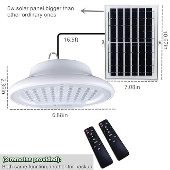 HULPPRE Solar Shed Light-Daytime or Night,96Leds Brighter White Solar Light Indoor&Outdoor with 2 Remotes,IP65 Barn/Chicken Coop/Workshop/Ceiling/Pendant Lamp for Patio,Garden,Yard,Gazebo