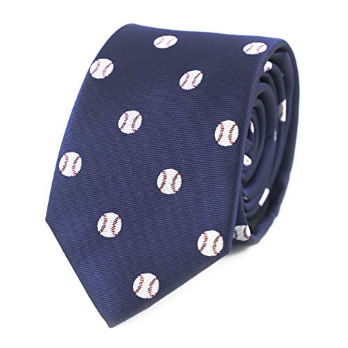 MENDEPOT Sports Baseball Necktie With Box White Baseball Ball Navy Tie