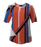 Grafischer All-Over Druck Chiffon Tunika Bluse Damen Shirt große Größen A-Linie in Orange Blau Oberteil, Größe:50