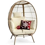 DWVO Oversized Egg Chair, Indoor Outdoor Egg Shape Wicker Chair for Patio, Backyard, Living Room, Basket Chair w/ 5 Cushions, 450lb Capacity, 40in Width, Steel Frame (Beige)