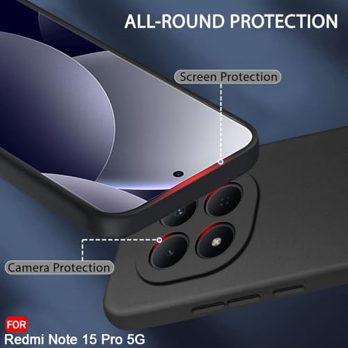 Image of TheGiftKart Sleek Back Cover Case for Mi Redmi Note 15 Pro 5G | Slim Fit Protective Design | Ultra Matte Finish | Camera Protection Bump | Soft Silicon Back Cover Case (Silicone, Black)