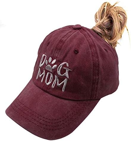 OASCUVER Denim Fabric Adjustable Dog Mom Ponytail Hat Fashion Baseball Cap (Embroidered Ponytail Red, One Size)