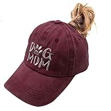 OASCUVER Denim Fabric Adjustable Dog Mom Ponytail Hat Fashion Baseball Cap (Embroidered Ponytail Red