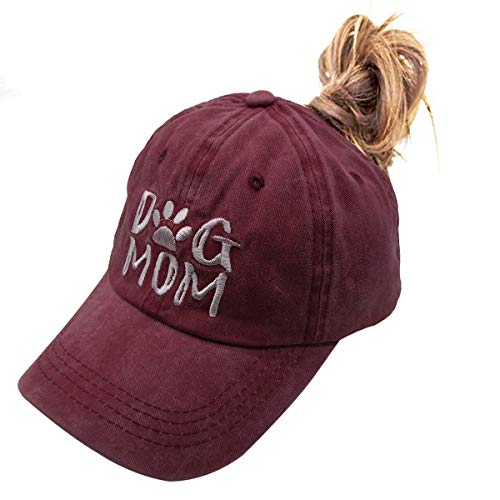 Image of OASCUVER Denim Fabric Adjustable Dog Mom Hat Fashion Distressed Baseball Cap for Women