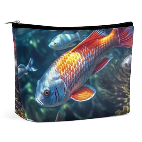Bolsa de maquillaje, bolsa de viaje para cosméticos, bolsa de aseo portátil con diseño de peces de colores, bolsa de gran capacidad con cremallera, estuche organizador de maquillaje, bolsa de aseo imp