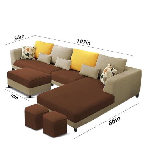 Image of Galib RHS 8 Seater L Shape Sofa Set for Living Room (Cream Brown Fabric) Premium Fabric Sofa