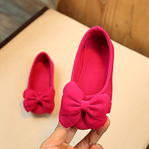 EnJoCho Toddler Little Girl Flock Mary Jane Dress Shoes Ballet Flats for Girl Party School Shoes Bowknot Princess Shoes 7-12Y (Hot Pink-06#, 7.5-8Years)2