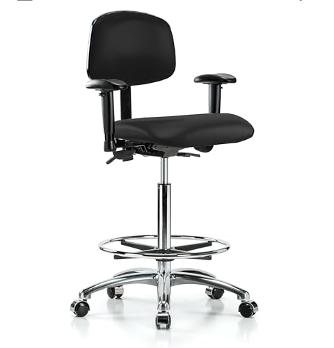 Image of Perch Chrome Task Chair with Foot Ring, Rolling, 26.25 inch-36 inch, Black Fabric
