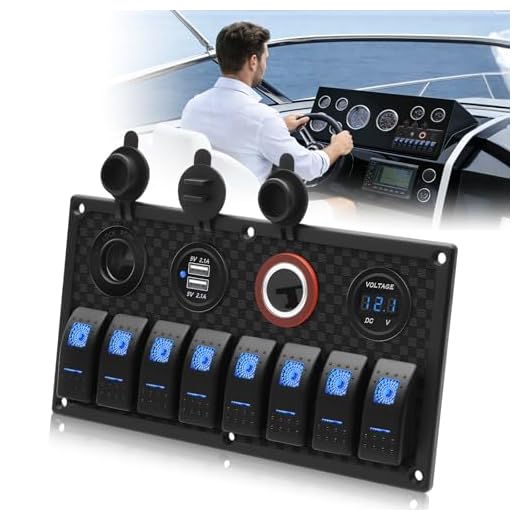 8 Gang Marine Rocker Switch Panel, Boat Switch Panel Waterproof, 12V Switch Panel Toggle Switches Panel with LED Circuit Breaker 3.1A USB Charger Voltmeter ON/Off for Car Rvs Vehicles (Blue)