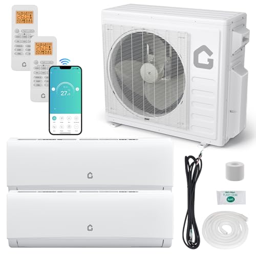 Image of Garvee 20K BTU Dual Zone Mini Split AC /Heating System, 20 SEER2 Ductless 2 Zone Wall Mounted Mini Split Air Conditioner, 9000 + 12000 BTU with Wifi, No Copper Tube Line Set Included-208-230V